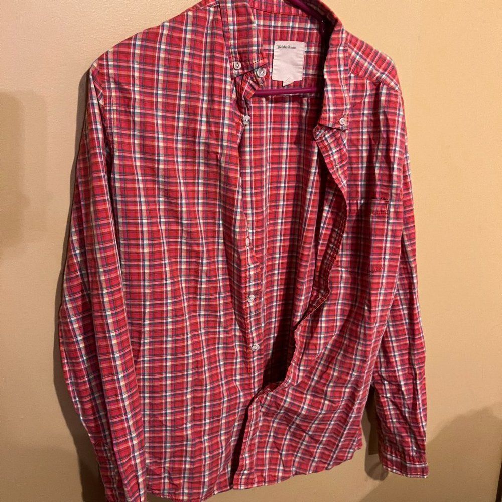 Life after denim plaid button down L